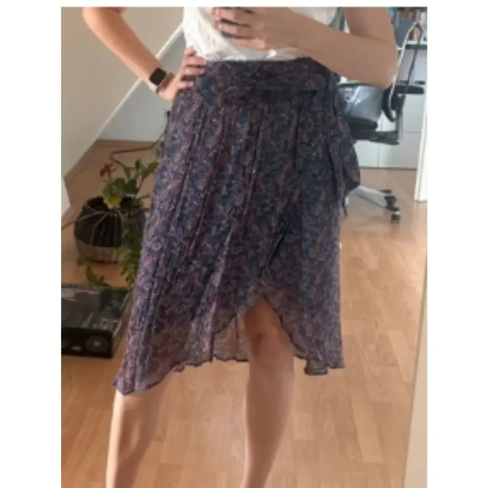 ba&sh Navy Floral Asymmetrical Tie-Waist Skirt